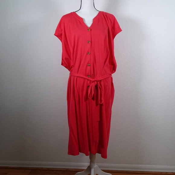Calvin Klein T-Shirt Dress Women's Plus Size 24W Pink Coral Button Front - Picture 2 of 11